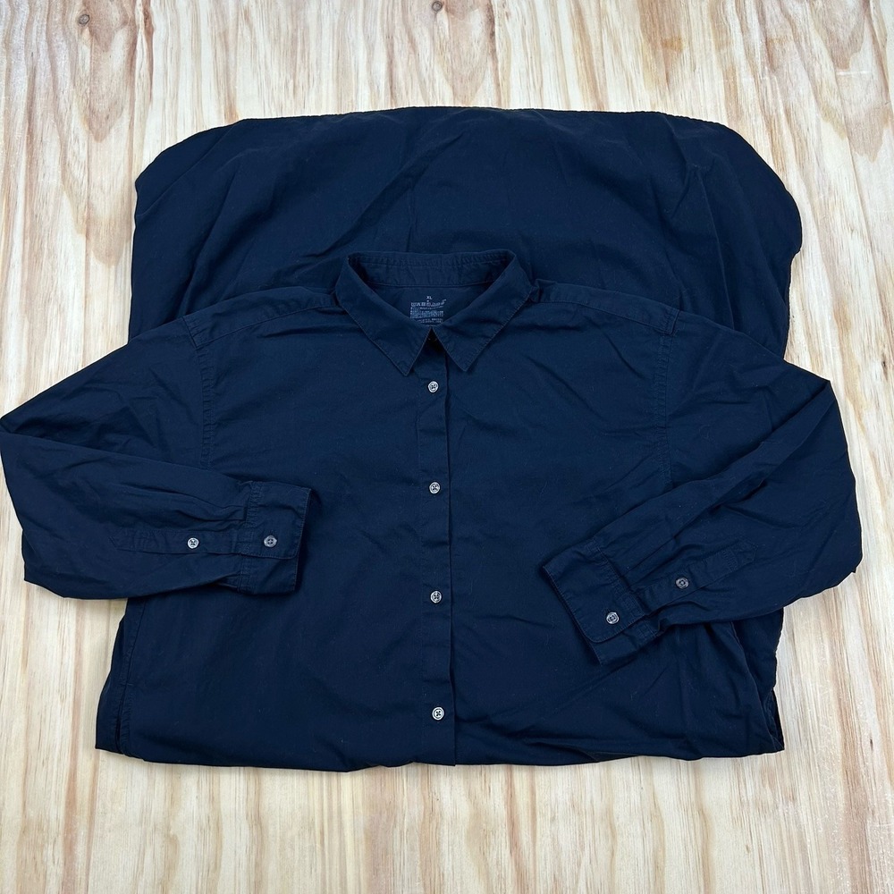 MUJI Shirt Dress Solid Blue Collared Buttons Size XL Quiet Luxury Essentials